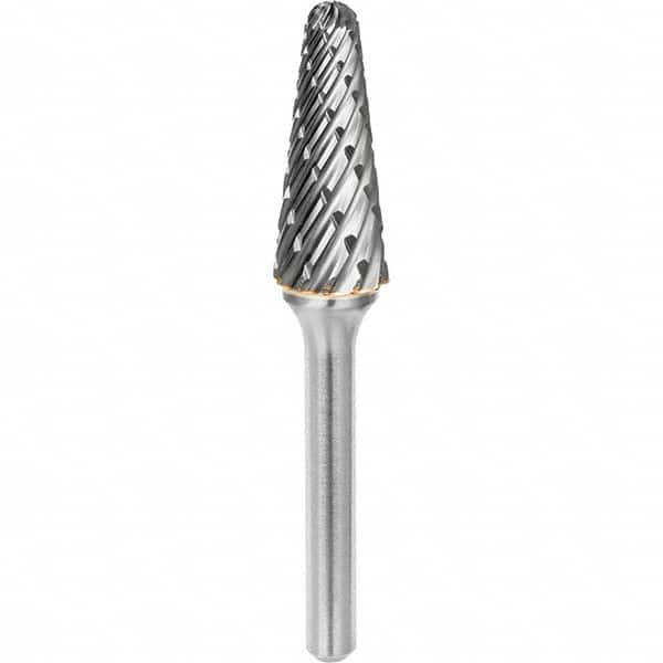 SGS Pro - 3/8" Cut Diam, 1/4" Shank Diam, Tungsten Carbide Steel Cut Ball Nose Cone Burr - Top Tool & Supply