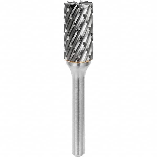 SGS Pro - 3/8" Cut Diam, 1/4" Shank Diam, Tungsten Carbide Steel Cut Cylinder Burr with End Cut - Top Tool & Supply