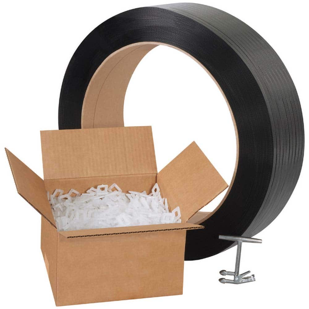 Value Collection - Strapping Kits Type: Polypropylene Strapping Kit Contents: 9000' of 1/2" Polypropylene; 1000 Plastic Buckles; Tensioner; Cutter - Top Tool & Supply