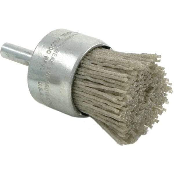 Brush Research Mfg. - 180 Grit, 1" Brush Diam, Crimped, End Brush - Medium Grade, 1/4" Diam Steel Shank, 20,000 Max RPM - Top Tool & Supply