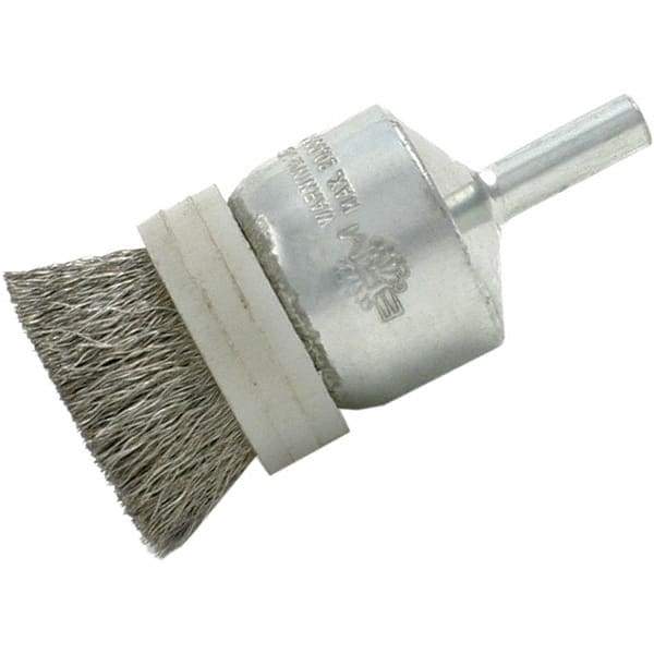 Brush Research Mfg. - 1" Brush Diam, Crimped, End Brush - 1/4" Diam Steel Shank, 20,000 Max RPM - Top Tool & Supply