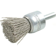 Brush Research Mfg. - 320 Grit, 3/4" Brush Diam, Crimped, End Brush - Medium Grade, 1/4" Diam Steel Shank, 20,000 Max RPM - Top Tool & Supply