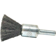 Brush Research Mfg. - 1/2" Brush Diam, Crimped, End Brush - 1/4" Diam Steel Shank, 20,000 Max RPM - Top Tool & Supply