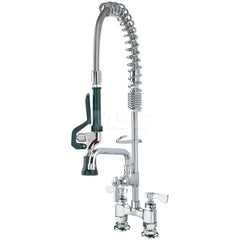 Kitchen & Bar Faucets; Type: Deck Mount Faucet; Style: Pre-Rinse; Mount: Deck; Design: Base Mounted; Handle Type: Lever; Spout Type: Swing Spout/Nozzle; Mounting Centers: 4; Finish/Coating: Chrome Plated Brass; Type: Deck Mount Faucet; Special Item Inform