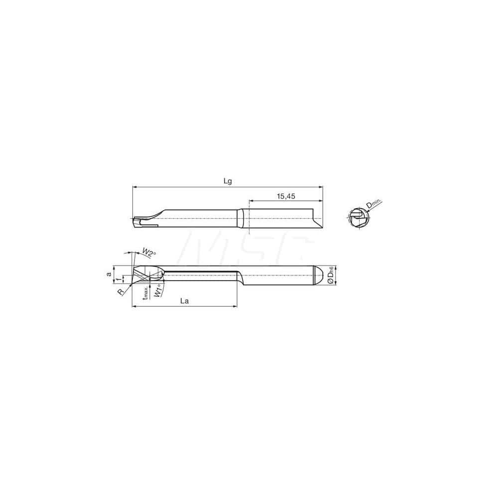 Internal Boring Bar: 0.1575″ Min Bore, 0.6693″ Max Depth, Right Hand Cut, Carbide 1.3779″ OAL, 0.0079″ Corner Radius