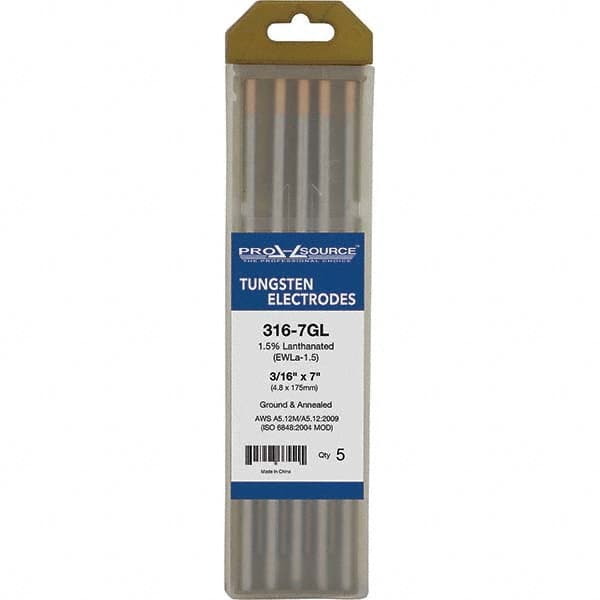 PRO-SOURCE - Tungsten Electrodes Type: 1.5% Lanthanated Diameter (Inch): 3/16 - Top Tool & Supply