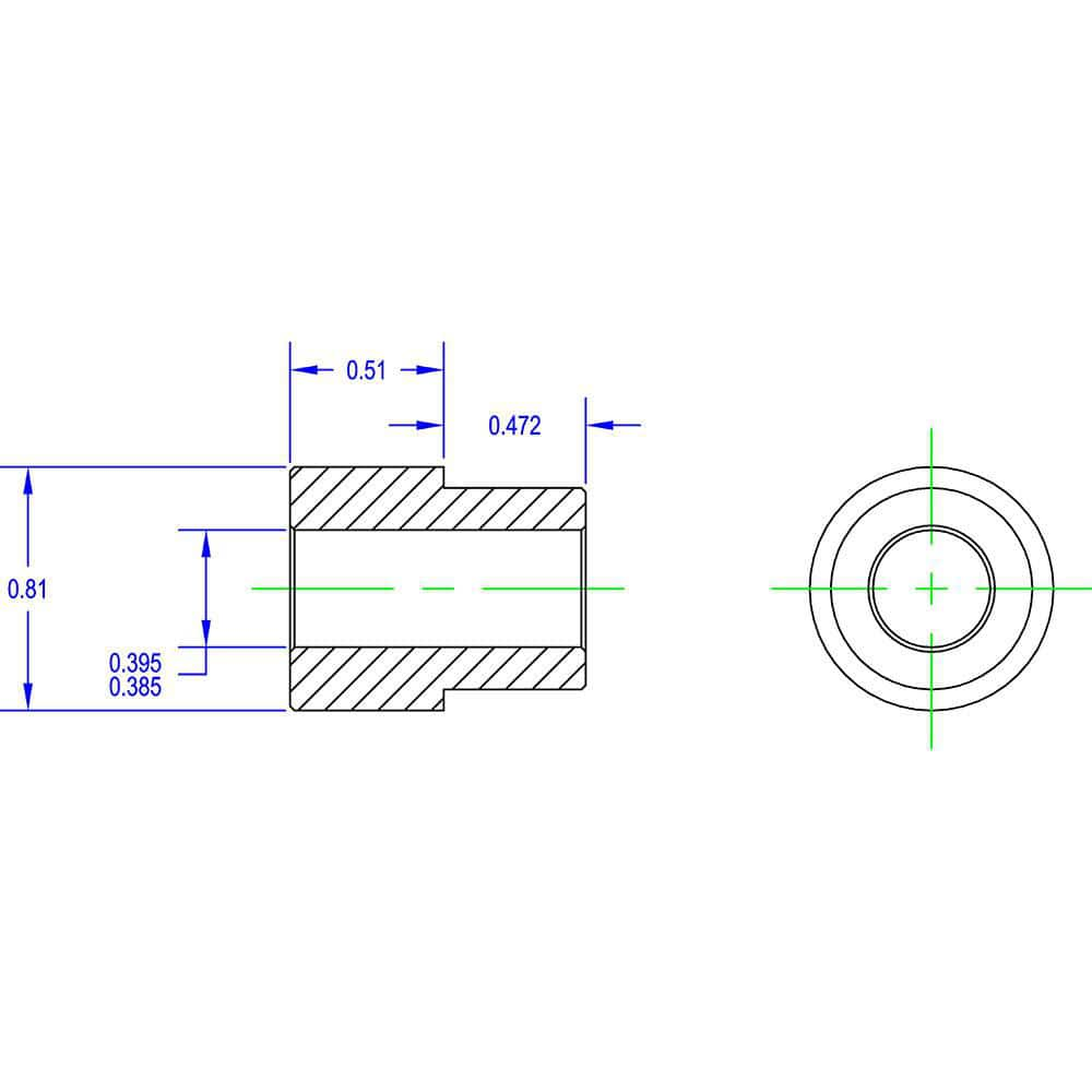 Idler Shaft Shoulder Adapters; Minimum Bore Diameter: .385 in; Maximum Bore Diameter: .395 in; Overall Width: 1; Shoulder Diameter: .81 in; Material: Steel; Insert Material: Steel