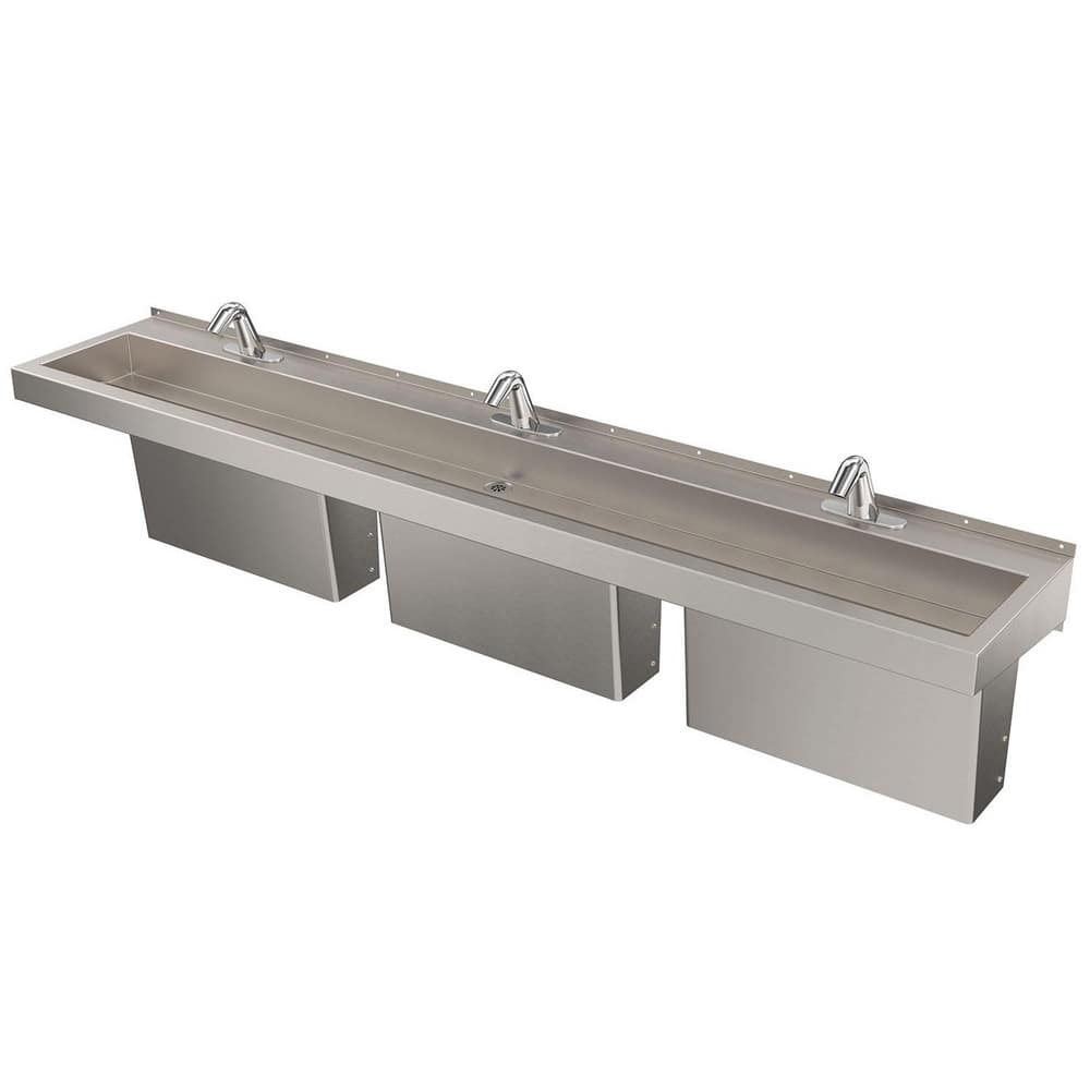 Sinks; Type: Trough; Outside Length: 90 in; Outside Length: 90 in; Mounting Location: Wall; Outside Width: 17.000; Number Of Bowls: 1; Outside Height: 5 in; Material: Type 304 Stainless Steel; Faucet Included: Yes; Faucet Type: H&C Wristblade Gooseneck; V