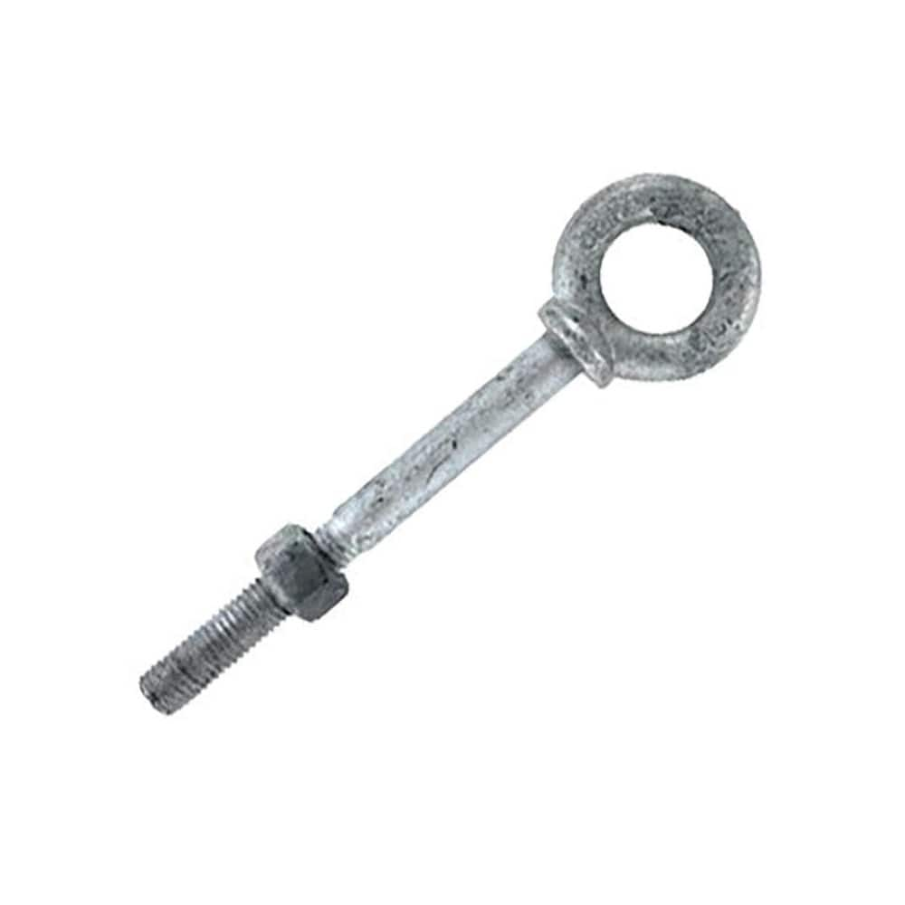 Fixed Lifting Eye Bolt: With Shoulder, 500 lb Capacity, 1/4 ™ Thread, Steel Partially Threaded, 2″ Shank, 1-1/2″ Thread Length