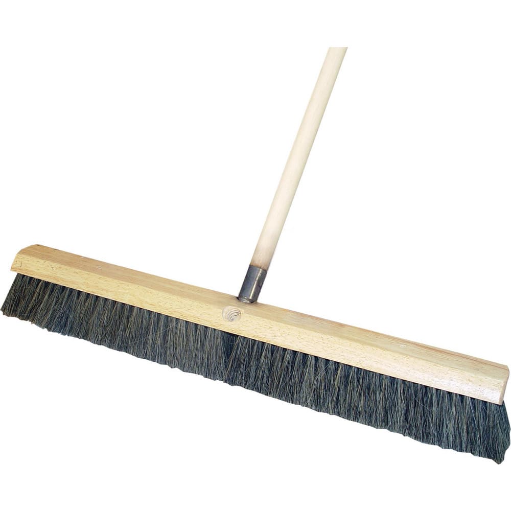 Push Broom: 24″ Wide, Horsehair Bristle 2-1/2″ Bristle Length, Wood Block, Threaded Handle Connection, Handle Included