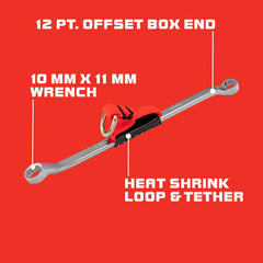 Box Wrenches; Wrench Type: Pull Wrench; Wrench Size: 10 mm, 11 mm; Head Type: Offset; Double/Single End: Double; Wrench Shape: Straight; Material: Steel; Finish: Chrome-Plated; Number Of Points: 12; Overall Length: 8.00