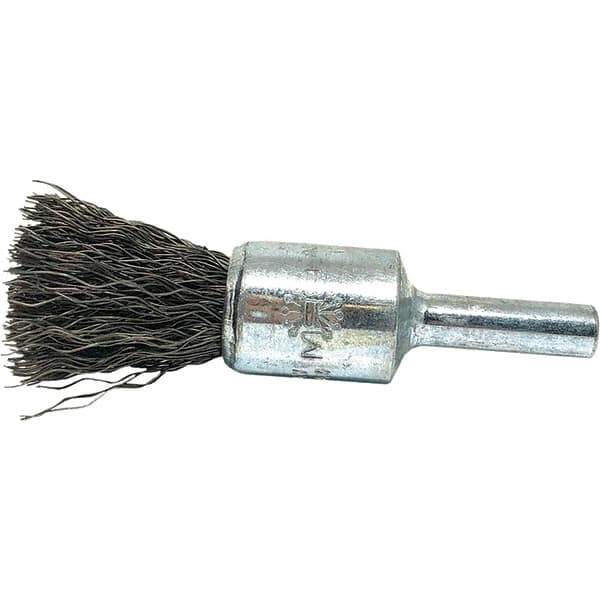 Brush Research Mfg. - 1/2" Brush Diam, Crimped, End Brush - 1/4" Diam Steel Shank, 20,000 Max RPM - Top Tool & Supply