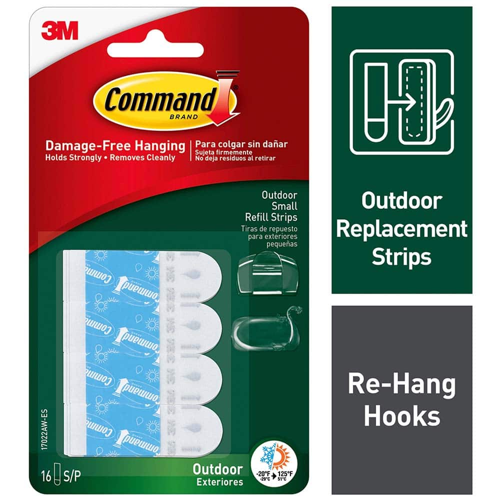 3M - All-Purpose & Utility Hooks; Type: Strips ; Overall Length (Inch): 1-13/16 ; Material: Foam ; Color: White ; Material: Foam ; Overall Width: 0.625 - Exact Industrial Supply