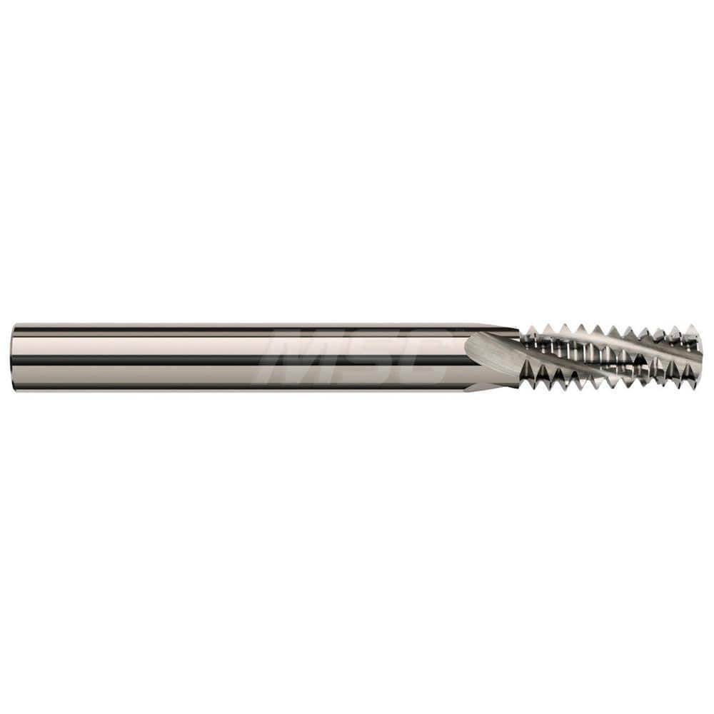 Helical Flute Thread Mill: 1-11-1/2 to 2-11-1/2, Internal & External, 4 Flute, 5/8″ Shank Dia, Solid Carbide 11-1/2 TPI, 0.62″ Cut Dia, 1-1/8″ LOC, 4″ OAL, Bright/Uncoated