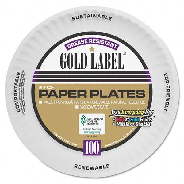 AJM Packaging Corporation - Coated Paper Plates, 6", White, Round, 100/Pack - Top Tool & Supply