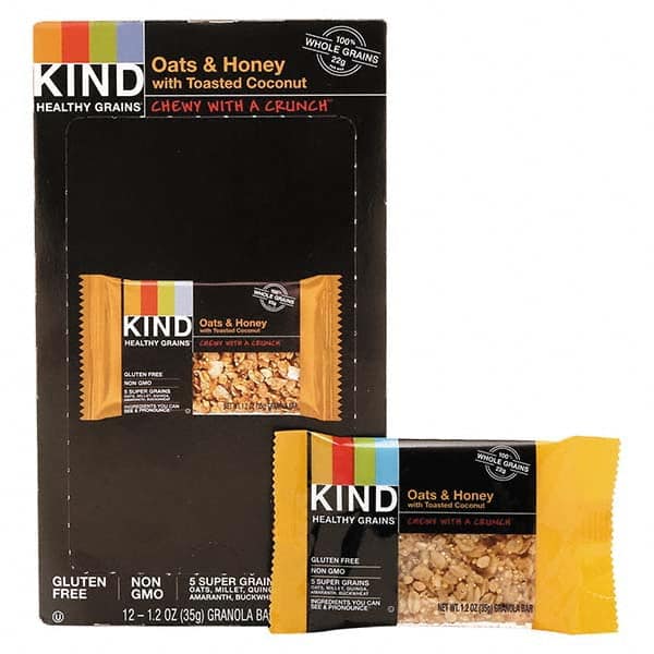 KIND - Snacks, Cookies, Candy & Gum Breakroom Accessory Type: Granola Bars Breakroom Accessory Description: Healthy Grains Bar, Oats and Honey with Toasted Coconut, 1.2 oz, 12/Box - Top Tool & Supply