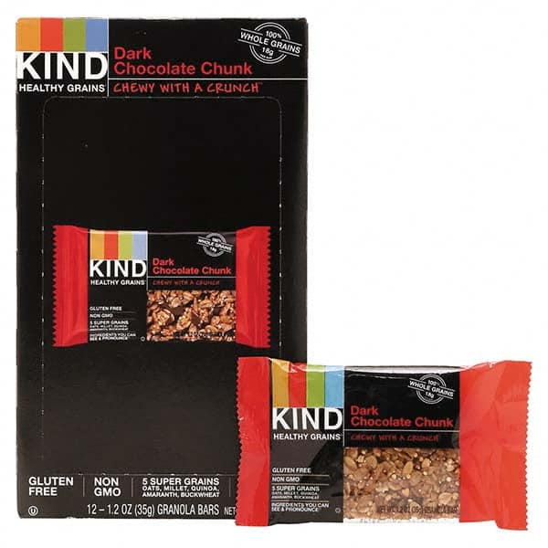 KIND - Snacks, Cookies, Candy & Gum Breakroom Accessory Type: Granola Bars Breakroom Accessory Description: Healthy Grains Bar, Dark Chocolate Chunk, 1.2 oz, 12/Box - Top Tool & Supply