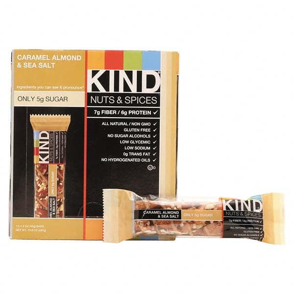 KIND - Snacks, Cookies, Candy & Gum Breakroom Accessory Type: Granola Bars Breakroom Accessory Description: Nuts and Spices Bar, Caramel Almond and Sea Salt, 1.4 oz Bar, 12/Box - Top Tool & Supply