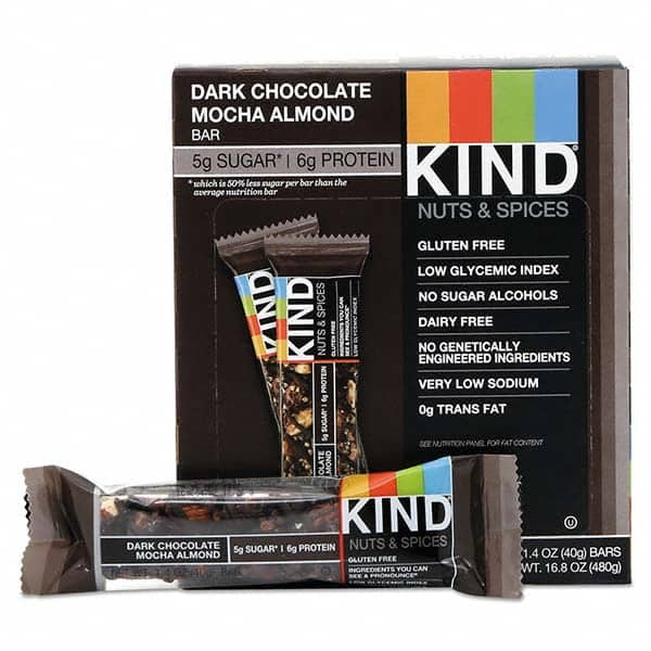 KIND - Snacks, Cookies, Candy & Gum Breakroom Accessory Type: Granola Bars Breakroom Accessory Description: Nuts and Spices Bar, Dark Chocolate Mocha Almond, 1.4 oz Bar, 12/Box - Top Tool & Supply