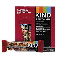 KIND - Snacks, Cookies, Candy & Gum Breakroom Accessory Type: Granola Bars Breakroom Accessory Description: Fruit and Nut Bars, Raspberry Cashew & Chia, 1.4 oz Bar, 12/Box - Top Tool & Supply