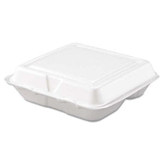 DART - Carryout Food Container, Foam, 3-Comp, White, 8 x 7 1/2 x 2 3/10, 200/Carton - Top Tool & Supply