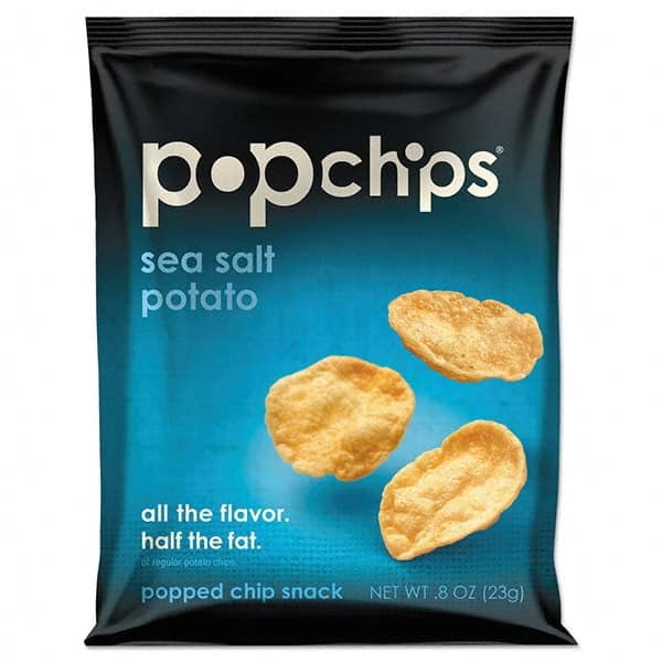 PopChips - Snacks, Cookies, Candy & Gum Breakroom Accessory Type: Potato Chips Breakroom Accessory Description: Potato Chips, Sea Salt Flavor, .8 oz Bag, 24/Carton - Top Tool & Supply