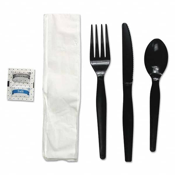 Boardwalk - Six-Piece Cutlery Kit, Condiment/Fork/Knife/Napkin/Spoon, Heavyweight, Black, 250/Carton - Top Tool & Supply