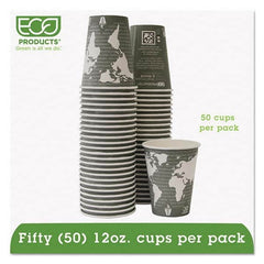 ECO PRODUCTS - World Art Renewable/Compostable Hot Cups, 12 oz, Gray, 50/Pack - Top Tool & Supply