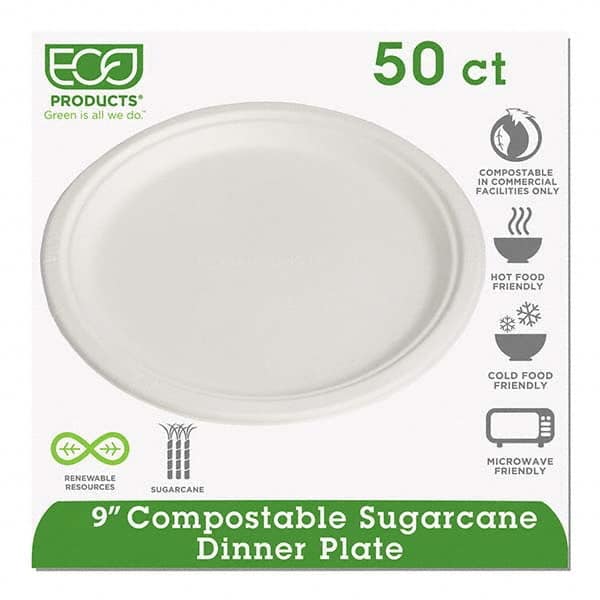 ECO PRODUCTS - Renewable & Compostable Sugarcane Plates, 9", 50/PK - Top Tool & Supply