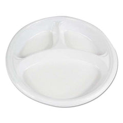 Boardwalk - Hi-Impact Plastic Dinnerware, Plate, 10" Diam, 3 Compartments, White, 500/Carton - Top Tool & Supply