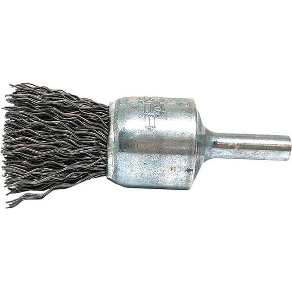 Brush Research Mfg. - 3/4" Brush Diam, Crimped, End Brush - 1/4" Diam Steel Shank, 20,000 Max RPM - Top Tool & Supply