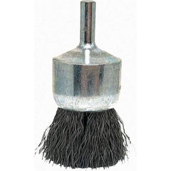 Brush Research Mfg. - 1" Brush Diam, Crimped, End Brush - 1/4" Diam Steel Shank, 20,000 Max RPM - Top Tool & Supply