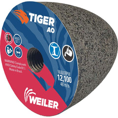 Weiler - Cones & Plugs; Head Thickness (Inch): 3.00 ; Abrasive Material: Aluminum Oxide ; Grit: 24 ; Grade: Coarse ; Wheel Type Number Code: 16 ; Arbor Hole Thread Size: 5/8-11 - Exact Industrial Supply