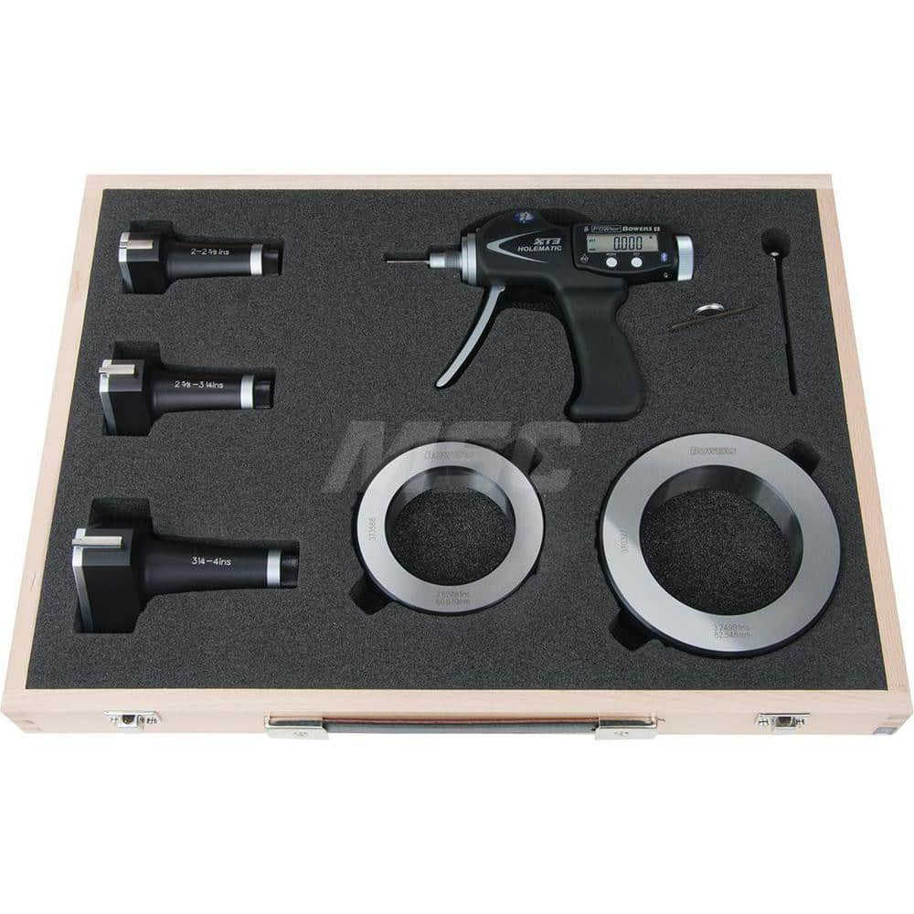 Electronic Bore Gages; Maximum Measurement: 4.00; Minimum Measurement (Decimal Inch): 2; Accuracy: 0.00025″; Pistol Grip: Yes; Gage Depth (Inch): 3.150″; Material: Tungsten Carbide; Batteries Included: Yes; Number Of Batteries: 1; Battery Size: 3V; Batter