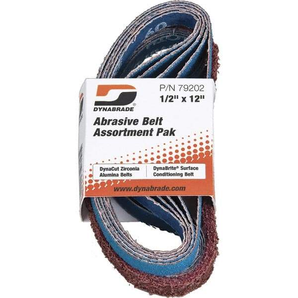 Dynabrade - 1/2" Wide x 12" OAL, 60 & 80 Grit, Aluminum Oxide Abrasive Belt - Aluminum Oxide, Coated & Nonwoven, X Weighted Cloth Backing, Wet/Dry - Top Tool & Supply