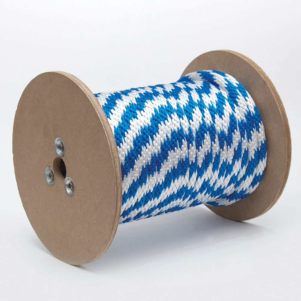 Mibro - Rope; Type: Solid Braid ; Head/Holder Diameter (Inch): 5/8 ; Material: Polypropylene ; Load Capacity (Lb.): 290.000 ; Maximum Length: 200.00 ; Color: Blue/White - Exact Industrial Supply