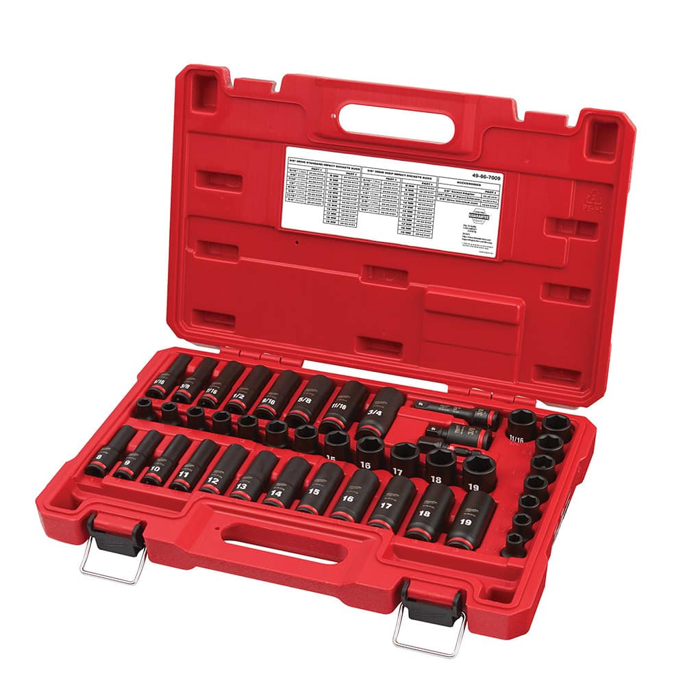 Milwaukee Tool - 43 Pc 3/8" Drive Deep Socket Set - Exact Industrial Supply