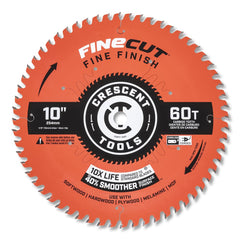 Wet & Dry Cut Saw Blade: 10″ Dia, 5/8″ Arbor Hole, 0.094″ Kerf Width, 60 Teeth Use on Finishing & Paneling