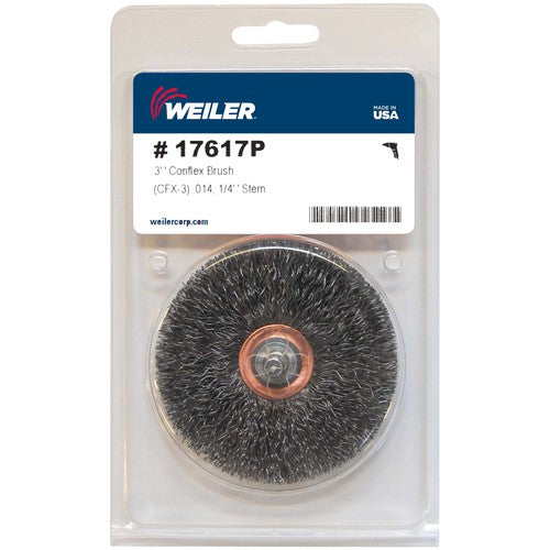 3″ Stem-Mounted Crimped Wire Wheel, .014″ Steel Fill, 1/4″ Stem, Retail Pack - Top Tool & Supply