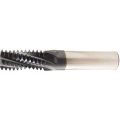 Helical Flute Thread Mill: 1/8-28, Internal & External, 3 Flute, 1/4″ Shank Dia, Solid Carbide 28 TPI, 0.24″ Cut Dia, 0.401″ LOC, TiAlN Coated