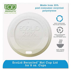 ECO PRODUCTS - EcoLid 25% Recy Content Hot Cup Lid, White, Fits 8 oz Hot Cups, 100/PK, 10 PK/CT - Top Tool & Supply