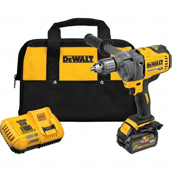 DeWALT - 60 Volt 1/2" Chuck Mid-Handle Cordless Drill - 600 RPM, Keyed Chuck, Reversible, 1 Lithium-Ion Battery Included - Top Tool & Supply