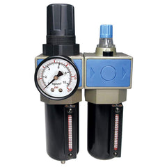 FRL Combination Unit: 3/8 NPT, Intermediate with Pressure Gauge 74.15 SCFM, 215 Max psi, Aluminum Bowl, Semi-Automatic Drain