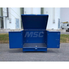 Spill Pallet: 4 Drum, 68 gal, 4,700 lb, Steel 60.9″ Long, 54″ Wide, 54.5″ High, Blue, Vertical