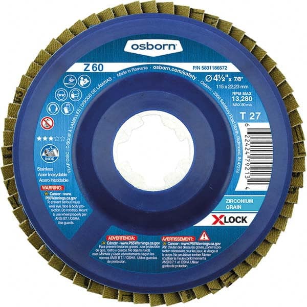 Osborn - 4-1/2" 60 Grit 5/8-11 Center Hole Type 27 Zirconia Alumina Flap Disc - Top Tool & Supply