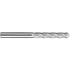 ‎1/8″ Dia. × 1/8″ Shank × 3/4″ DOC × 2-1/4″ OAL, Carbide Uncoated, Spiral , 4 Flute, 30° Helix, Ballnose End Mill - Exact Industrial Supply