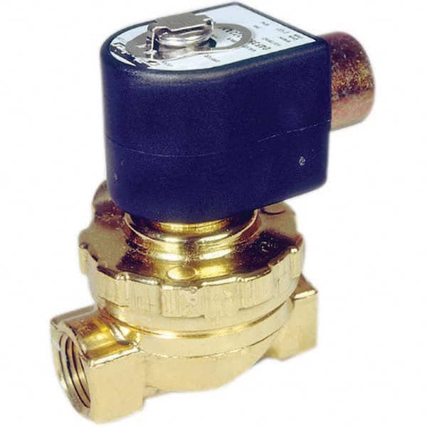 Parker - 120/60 - 110/50 VAC 3/8" NPT Port Brass Two-Way Internally Piloted Diaphragm Solenoid Valve - Top Tool & Supply