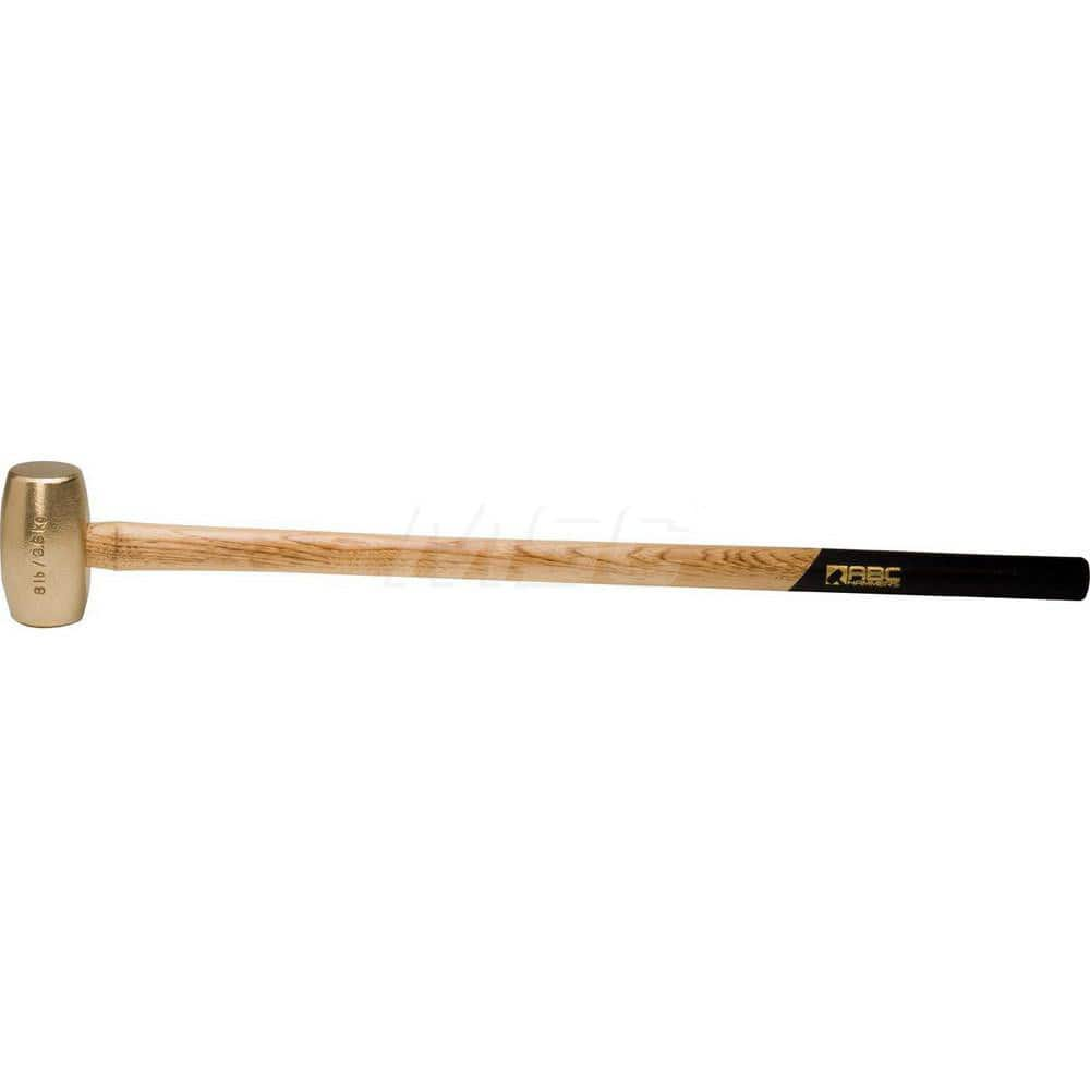 8 lb Brass Sledge Hammer, Non-Sparking, Non-Marring, 2-3/8 ™ Face Diam, 5 ™ Head Length, 35 ™ OAL, 32 ™ Wood Handle, Double Faced