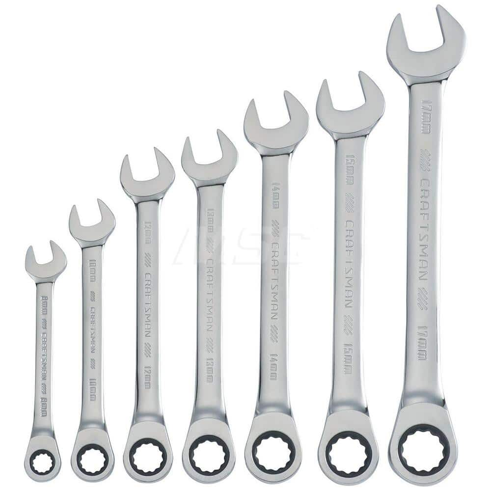 Wrench Set: 7 Pc, Metric Polished Chrome Finish