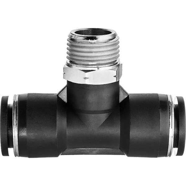 Value Collection - 10mm OD, NPT Male, Nylon Push-to-Connect Male Branch Tee - 150 Max psi, Black - Top Tool & Supply